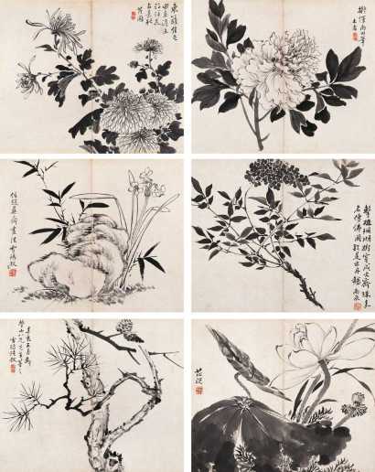 张敔 辛亥（1791年）作 花卉 册页（八开选六）